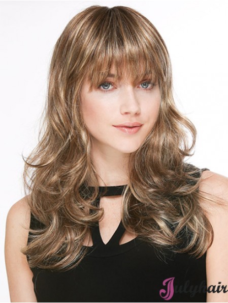 Trendy Blonde Wavy With Bangs Long Wigs