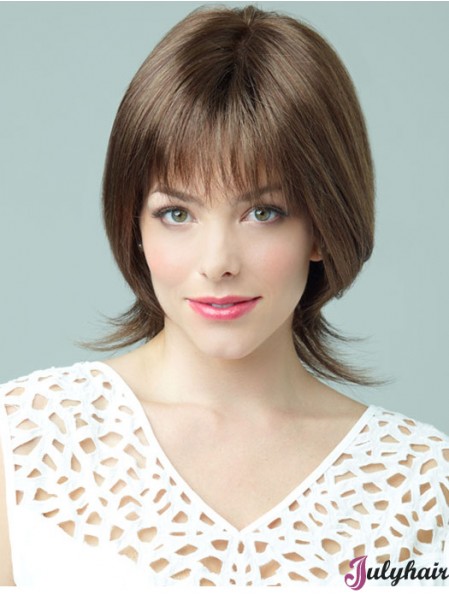 Brown Chin Length Wavy With Bangs 10 inch New Medium Wigs