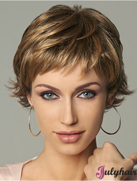 Online 4 inch Wavy Brown Layered Short Wigs