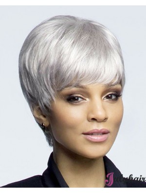 Designed Cropped Straight Grey Lace Front Wigs