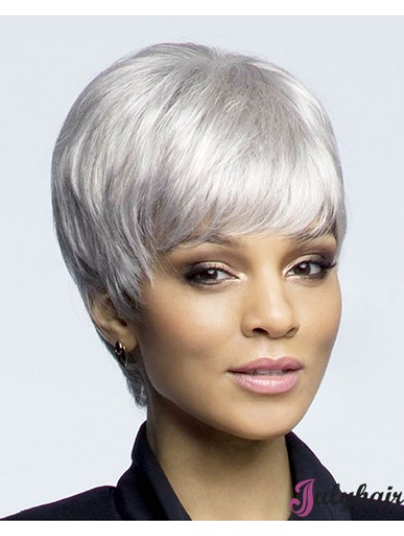 Designed Cropped Straight Grey Lace Front Wigs