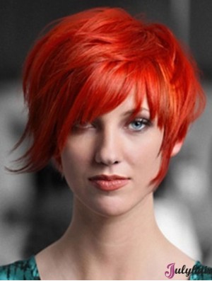 Popular 8 inch Straight Red With Bangs Short Wigs