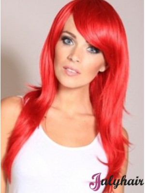 Straight With Bangs Lace Front Cheapest 20 inch Red Long Wigs