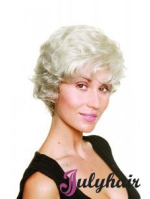 Synthetic Chin Length Wavy Capless Elderly Lady Wigs