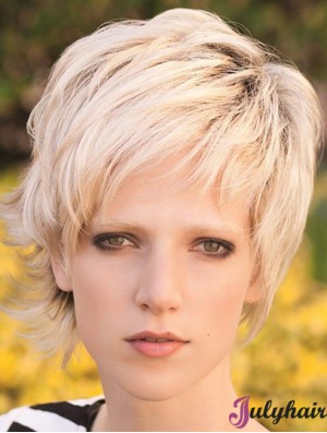 Discount 8 inch Straight Blonde Layered Short Wigs