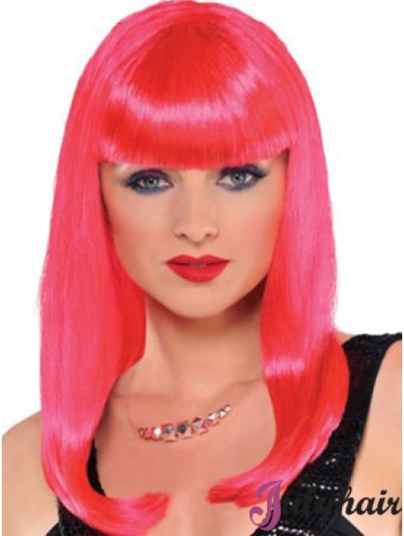 Popular Straight With Bangs Long Red Incredible Lace Front Wigs