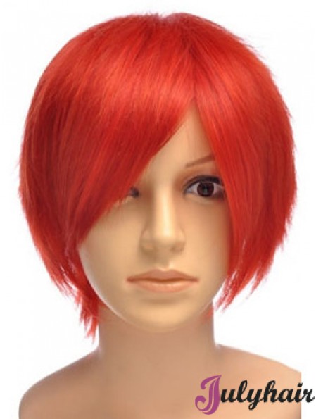 Sleek Red Short Straight With Bangs Lace Front Wigs