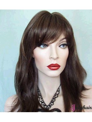 Straight With Bangs Long Brown Trendy Lace Front Wigs