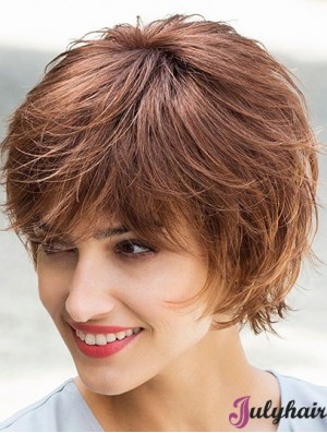 Flexibility Brown Chin Length Layered Straight Glueless Lace Front Mono Synthetic Wigs