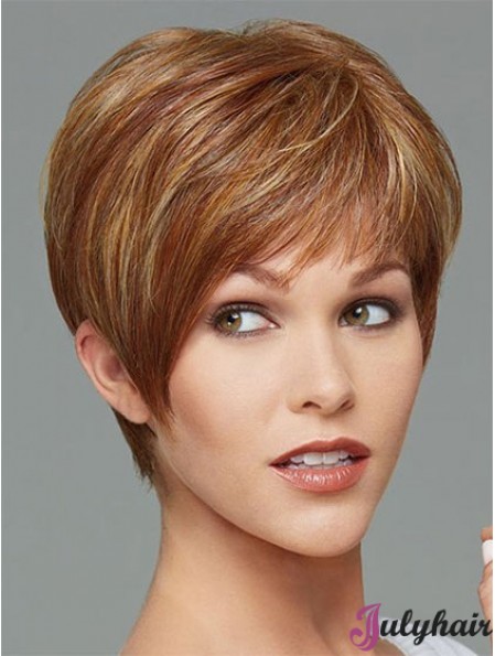 Cropped Boycuts Straight Brown Stylish Synthetic Wigs