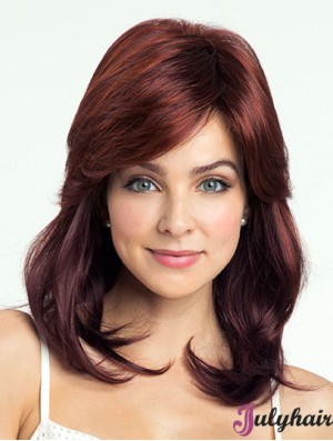 Red Shoulder Length Wavy With Bangs 14 inch Discount Medium Wigs