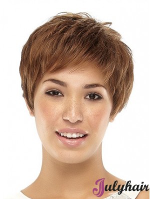 Cropped Boycuts Straight Brown Popular Synthetic Wigs