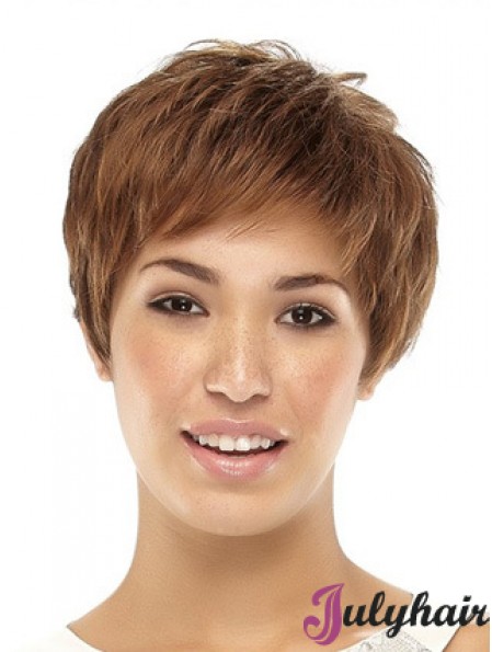 Cropped Boycuts Straight Brown Popular Synthetic Wigs