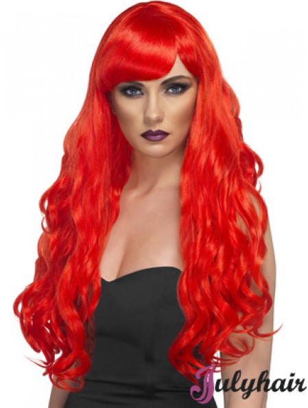 Wavy With Bangs Lace Front Incredible 24 inch Red Long Wigs