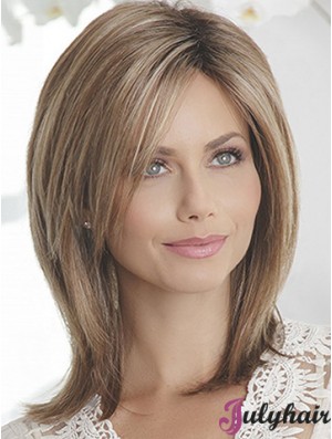 Layered Brown Straight Shoulder Length 14 inch Sleek Medium Wigs