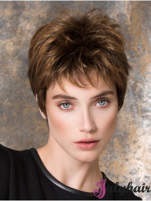 Straight Brown Synthetic Boycuts 4 inch Short Ladies Wigs