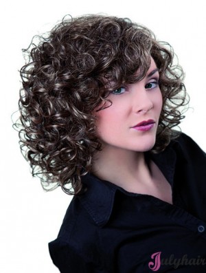 Grey Shoulder Length Synthetic 13 inch Curly Layered Cheap Lace Wigs