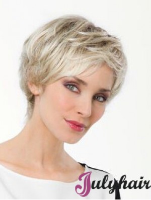 Platinum Blonde Boycuts Short 8 inch Straight Synthetic Monofilament Wig Sale