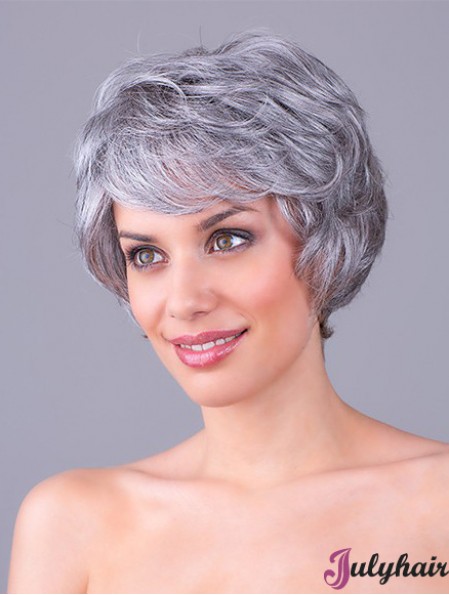 Wavy Grey 8 inch Grey Synthetic 100% Hand-tied Short Cheap Wigs