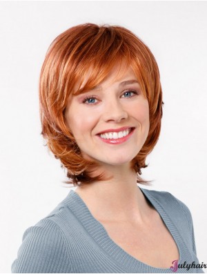 Wavy With Bangs Capless 11 inch Red Shoulder Length Sleek Synthetic Wigs