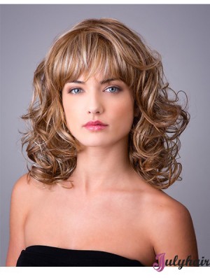 Synthetic Ombre/2 tone Curly 14 inch Capless With Bangs Long Hair Wigs