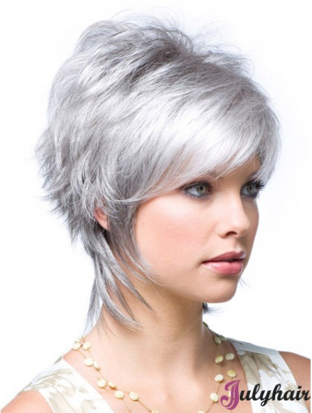 Beautiful Ladies Short Grey Wigs Wavy Style 