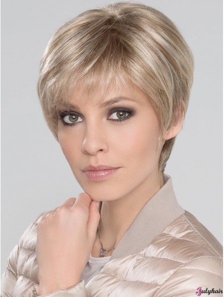 Blonde With Bangs Straight 6 inch Short Monofillament Wigs