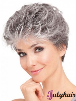 Realistic Lightweight Wig Lace Front Grey Short Wavy Wig