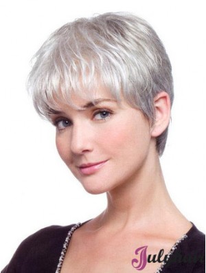 Grey Hair Wig With Synthetic Lace Front Grey Cut Straight Style