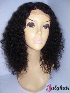 Black Color Shoulder Length Curly Human Hair With Lace Front Wigs For Black African American Women