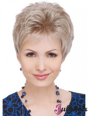 Wigs For Elderly Lady With Capless Wavy Style Short Length