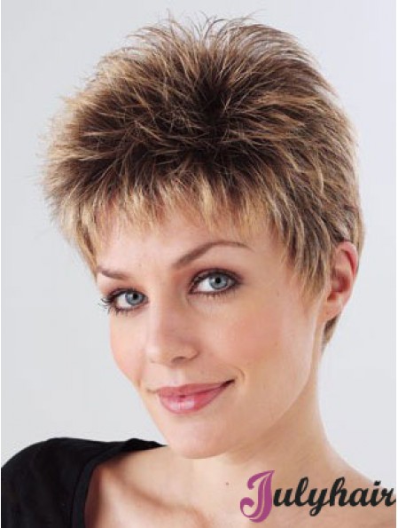 Synthetic Cropped Monofilam Boycuts Hand Tied Mono Petite Wigs