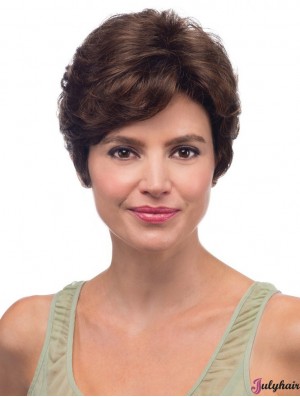 Glueless Lace Front Wigs UK Wavy Style Brown Color Layered Cut