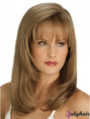 Straight With Bangs Long Blonde Flexibility Lace Front Wigs