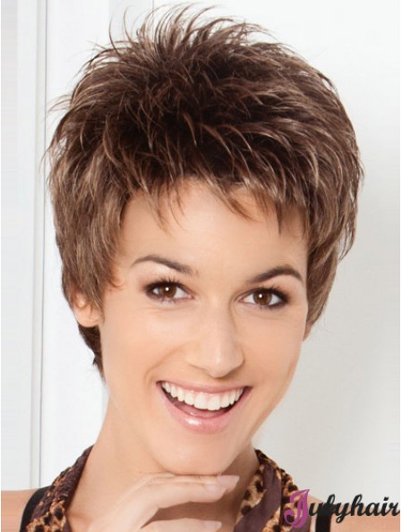 Cheap Brown Cropped Straight Boycuts Lace Front Wigs