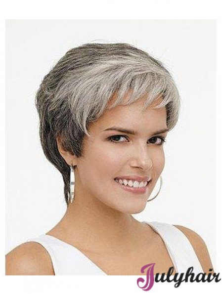 Synthetic Natural Short Wavy Grey Wigs