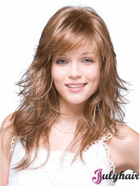 Straight Layered Shoulder Length Brown Suitable Lace Front Wigs