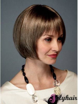 Chin Length Straight Monofilament Brown Trendy Bob Wigs