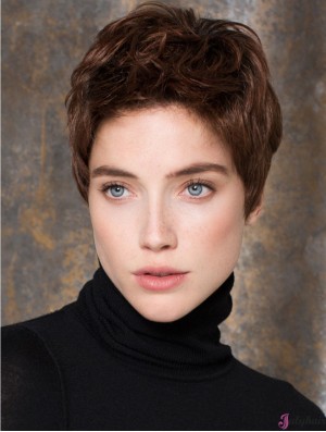 Wavy Boycuts Short Brown Durable Lace Front Wigs