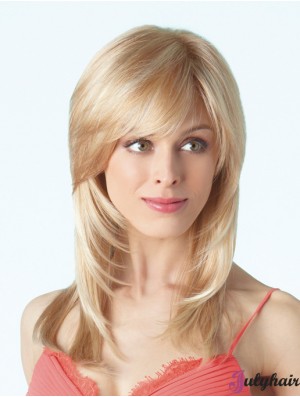 Durable Blonde Straight With Bangs Monofilament Long Wigs