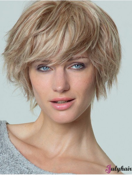 Short Straight Boycuts Blonde Popular 100% Hand-tied Wigs