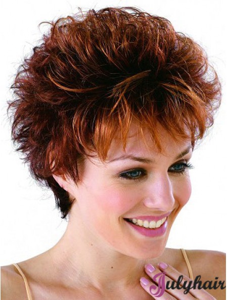 Classic Cropped Wavy Auburn Synthetic Petite Monofilament Wigs