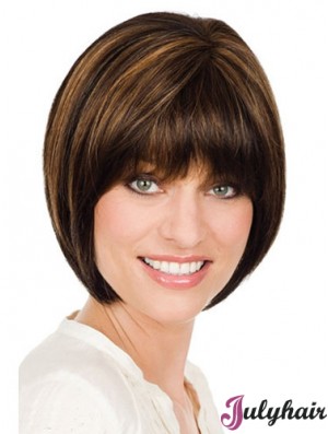 Chin Length Straight Monofilament Brown Durable Bob Wigs