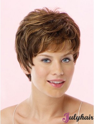 Amazing Brown Cropped Wavy Boycuts Lace Front Wigs