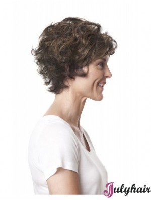 Short Curly Layered Brown Top 100% Hand-tied Wigs