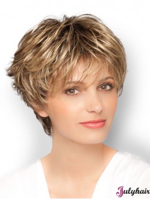 Blonde 8 inch Designed Cropped Wavy Boycuts Lace Wigs