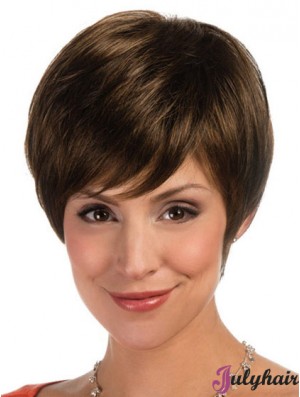 Comfortable Brown Cropped Straight Boycuts Lace Front Wigs