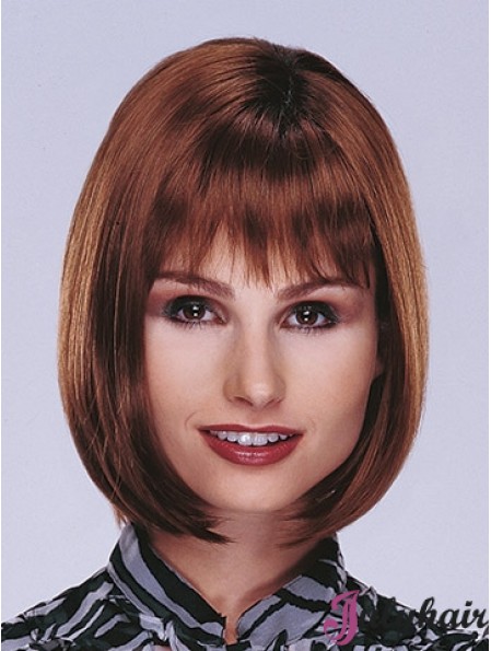 Chin Length Straight Monofilament Auburn Top Bob Wigs