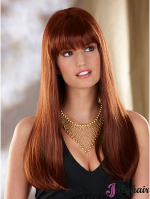 Straight With Bangs Long Auburn Convenient Lace Front Wigs