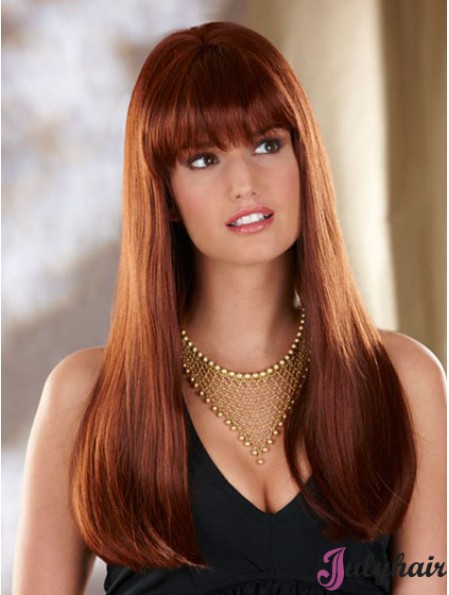 Straight With Bangs Long Auburn Convenient Lace Front Wigs